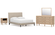 Cielden Full Upholstered Bed with Roll Slats, Dresser, Mirror and Nightstand