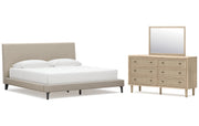 Cielden King Upholstered Bed with Roll Slats, Dresser and Mirror