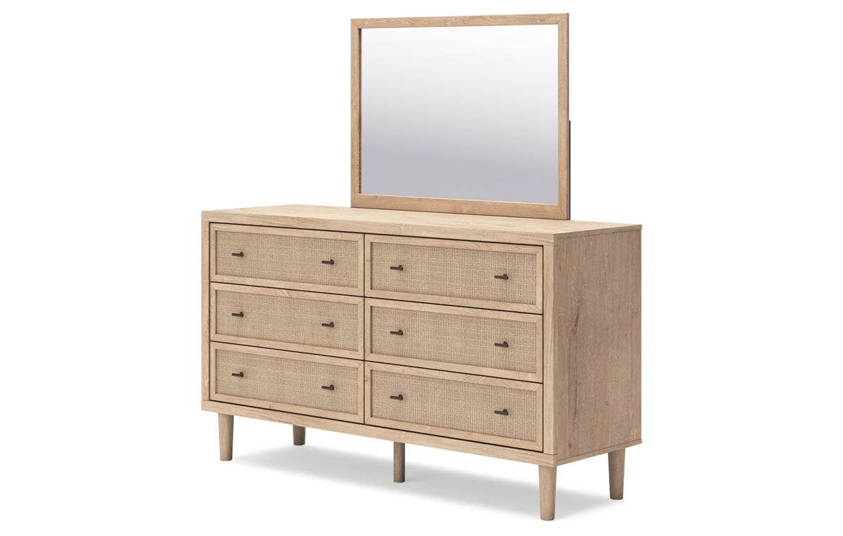 Cielden King Upholstered Bed with Roll Slats, Dresser, Mirror and Nightstand