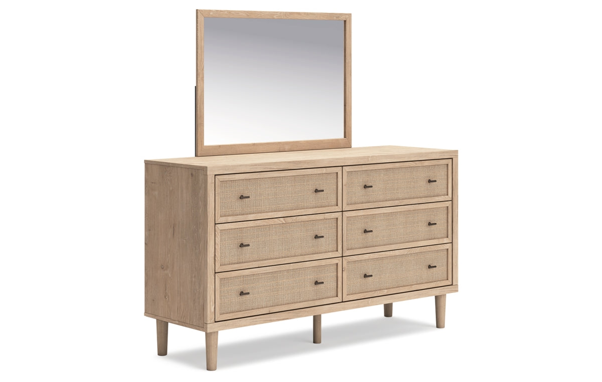 Cielden California King Upholstered Bed with Roll Slats, Dresser, Mirror and Chest