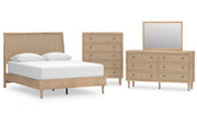 Cielden Queen Panel Bed with Mirrored Dresser and Chest