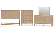 Cielden Queen Panel Headboard with Mirrored Dresser and Chest
