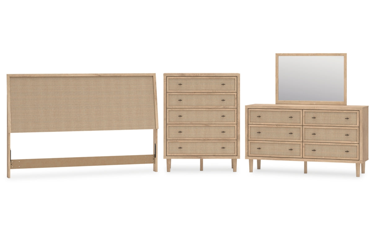 Cielden King Panel Headboard with Mirrored Dresser and Chest
