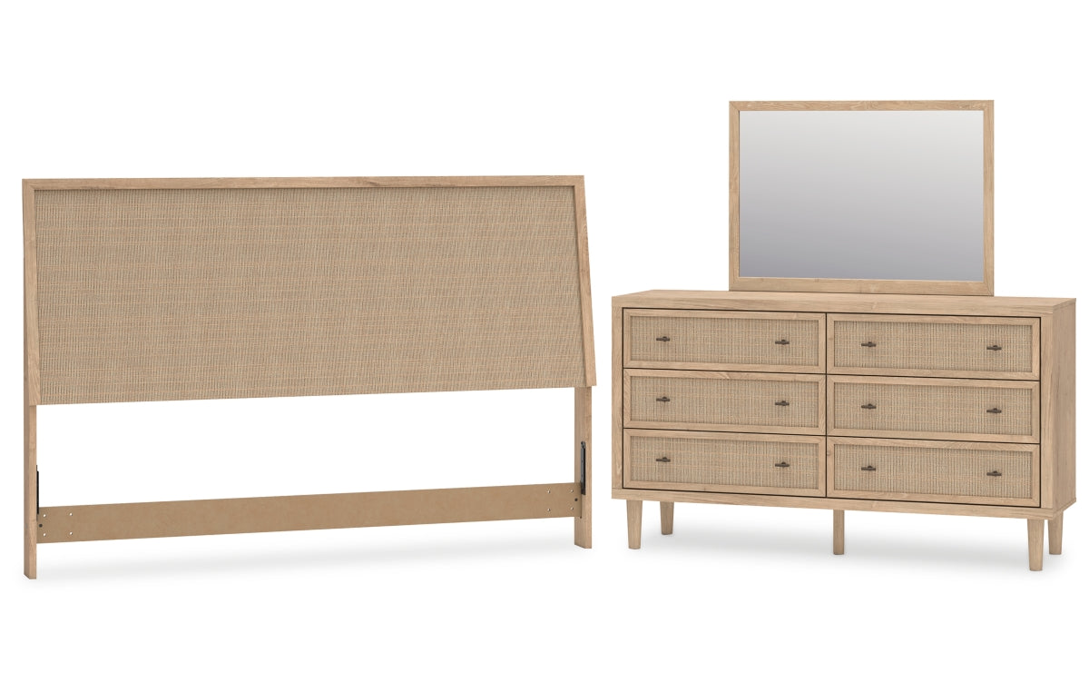 Cielden King Panel Headboard with Mirrored Dresser