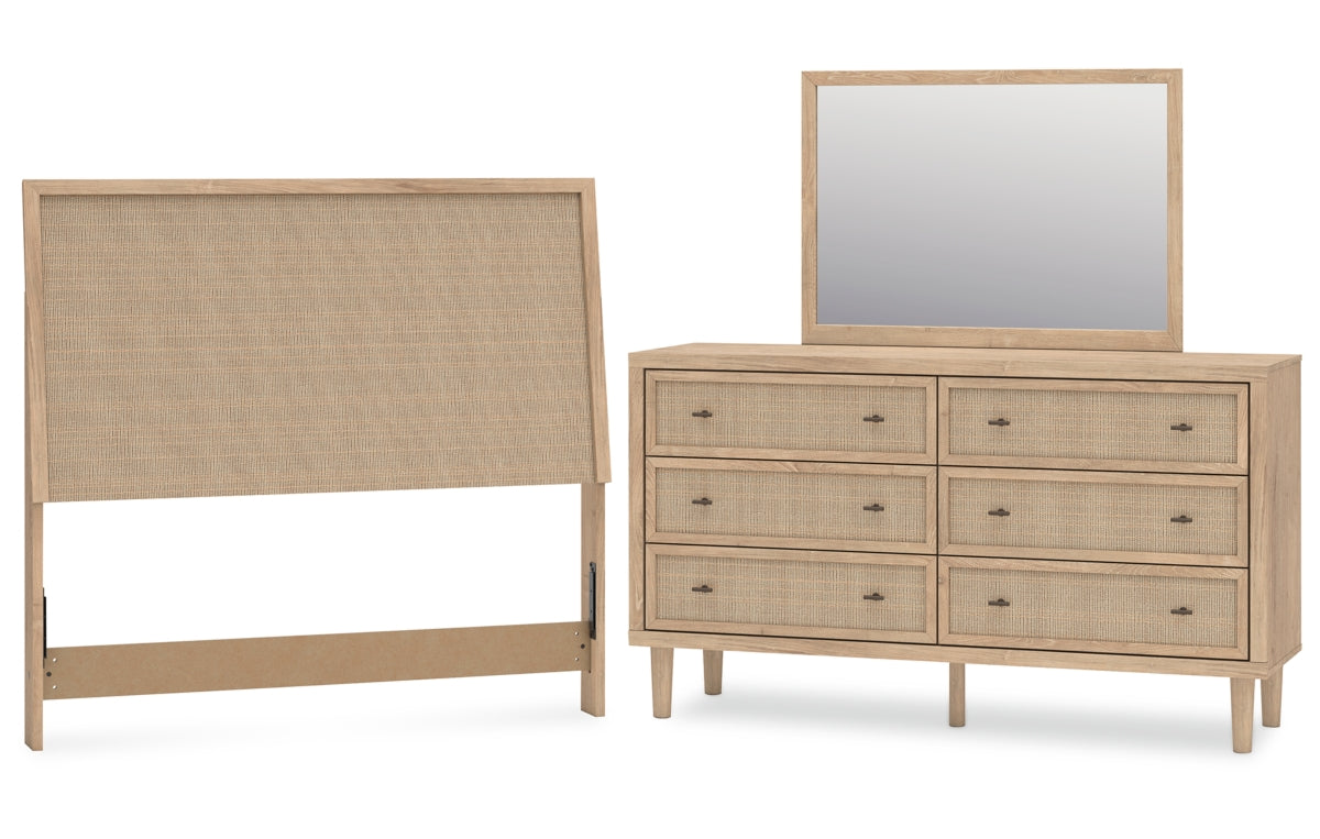 Cielden Full Panel Headboard with Mirrored Dresser