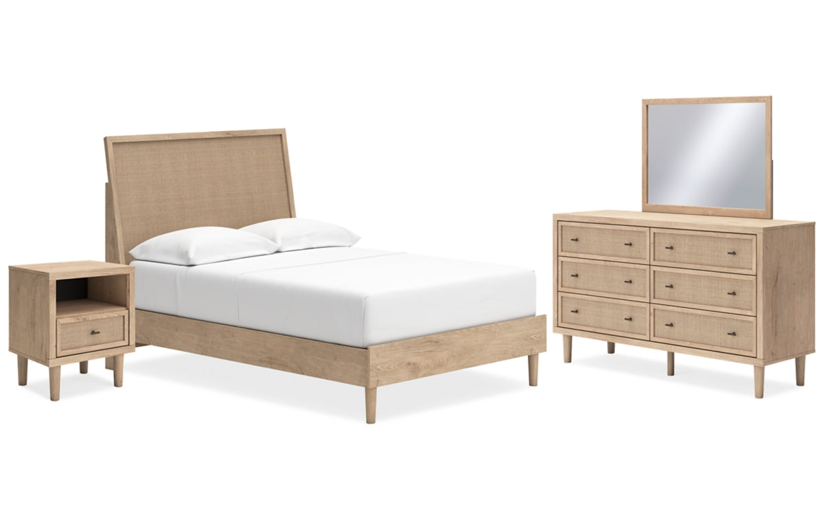 Cielden Full Panel Bed with Mirrored Dresser and Nightstand