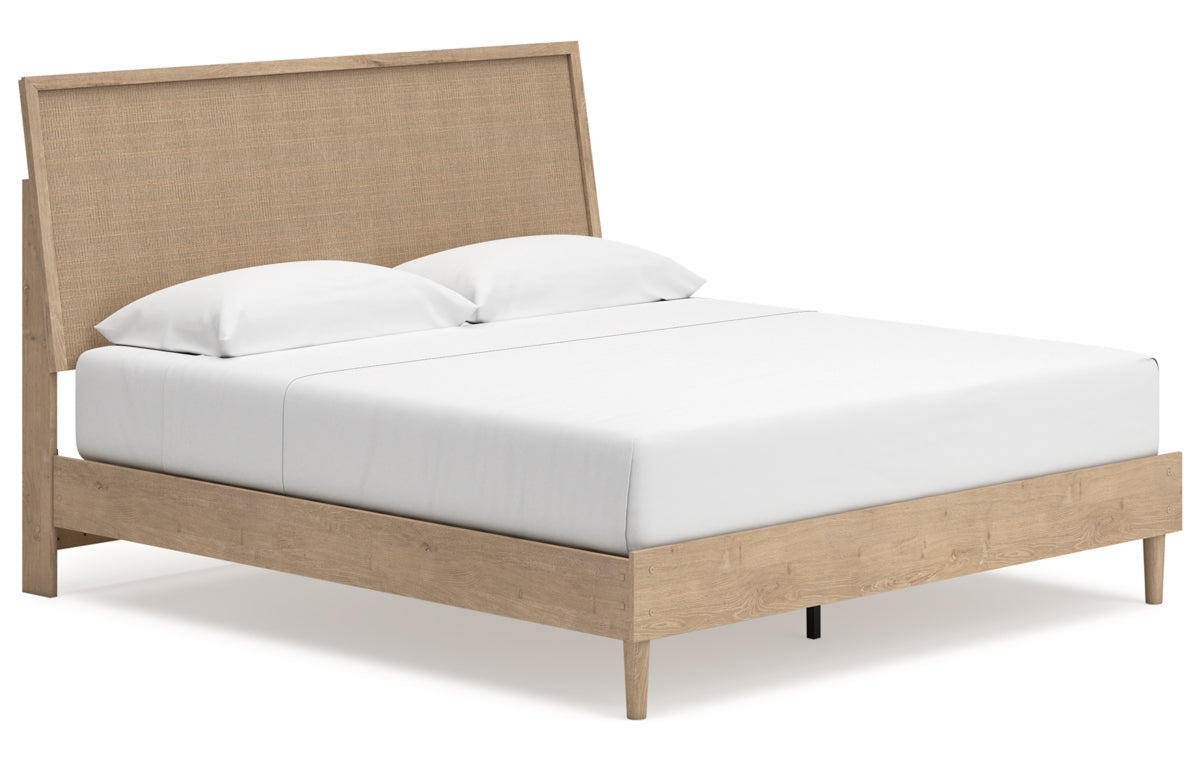 Cielden King Panel Bed with Mirrored Dresser, Chest and Nightstand