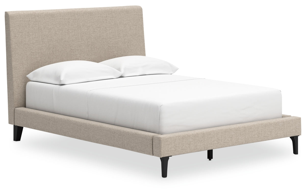Cielden Full Upholstered Bed with Roll Slats, Dresser and Mirror