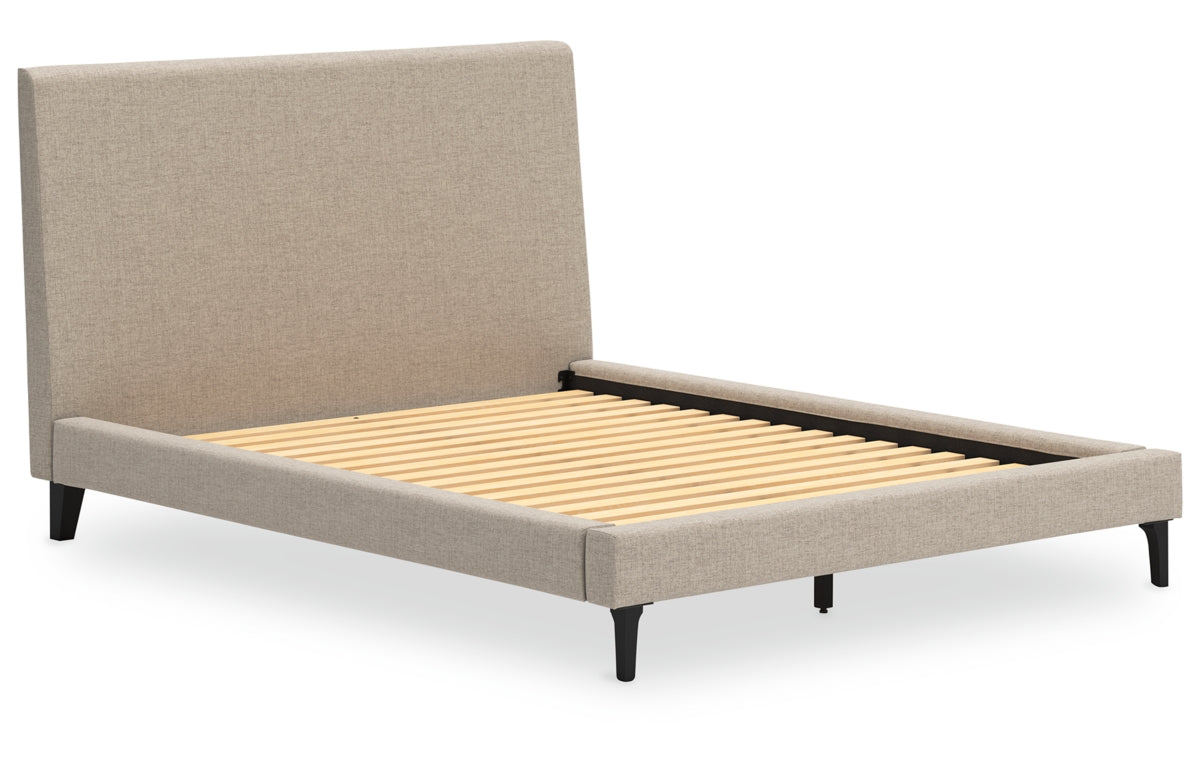Cielden Queen Upholstered Bed with Roll Slats, Dresser and Mirror