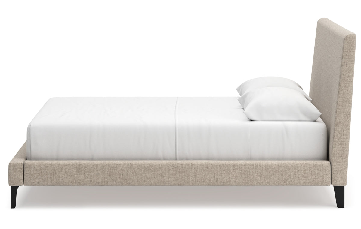 Cielden Queen Upholstered Bed with Roll Slats, Dresser, Mirror, Chest and Nightstand