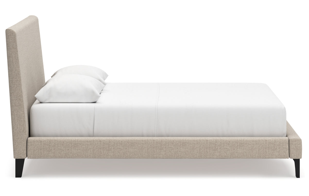 Cielden Queen Upholstered Bed with Roll Slats, Dresser, Mirror, Chest and Nightstand