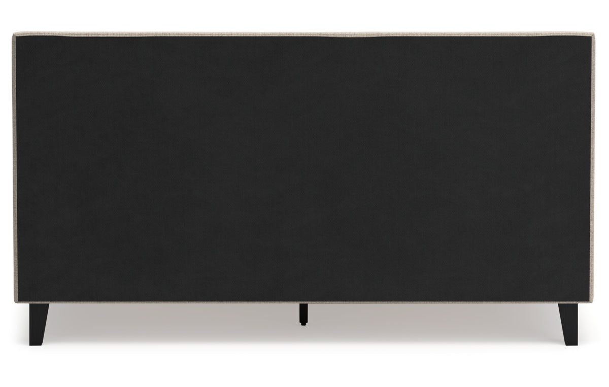 Cielden King Upholstered Bed with Roll Slats, Dresser, Mirror and Nightstand