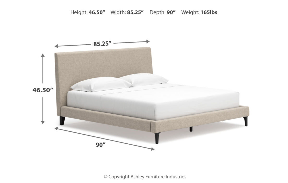 Cielden King Upholstered Bed with Roll Slats, Dresser, Mirror and Nightstand