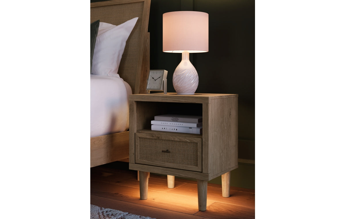 Cielden Full Upholstered Panel Bed with Mirrored Dresser, Chest and Nightstand