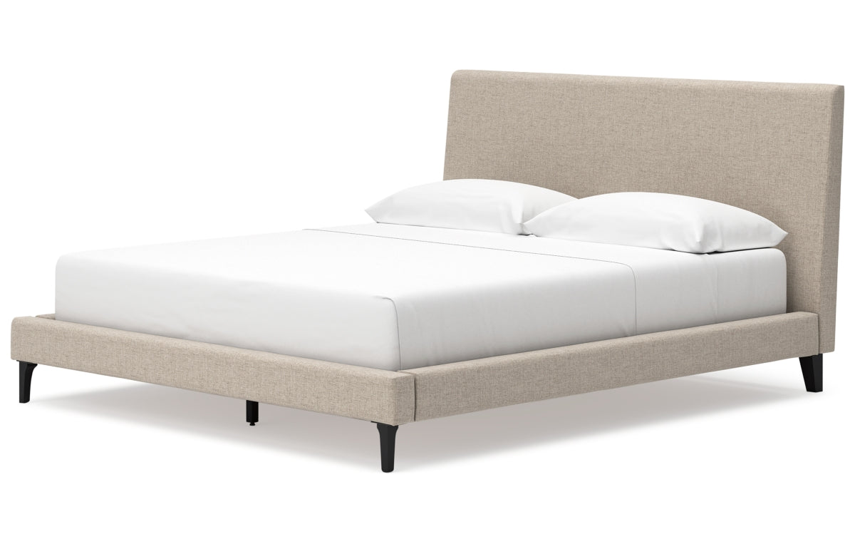 Cielden California King Upholstered Bed with Roll Slats, Dresser and Mirror