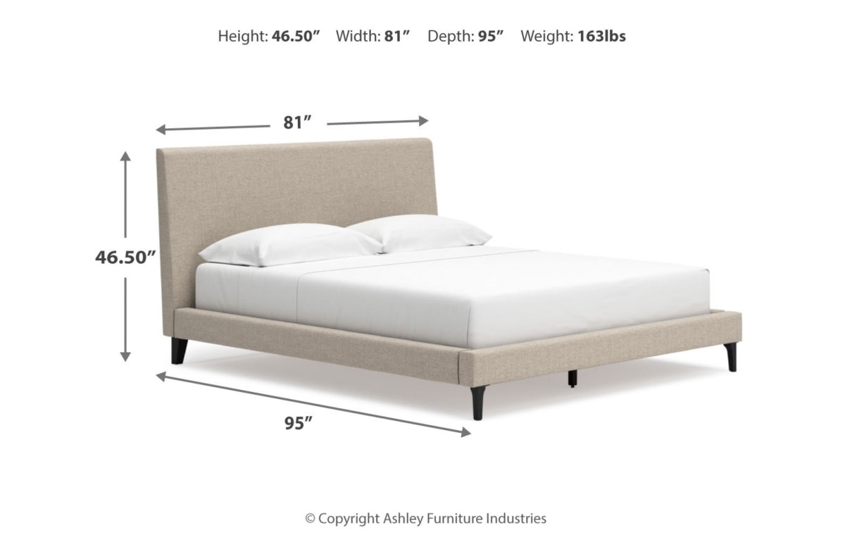 Cielden California King Upholstered Bed with Roll Slats, Dresser, Mirror and Chest