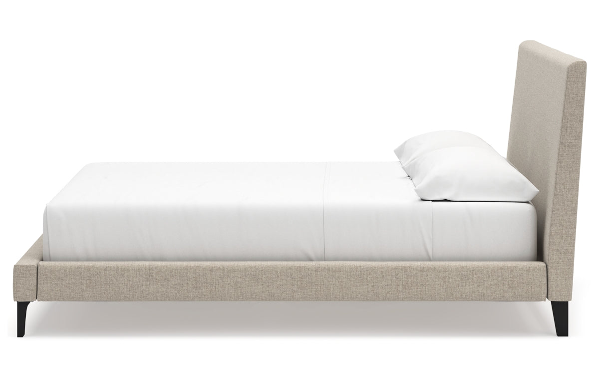Cielden California King Upholstered Bed with Roll Slats, Dresser and Mirror