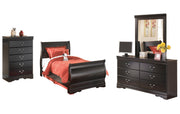 Huey Vineyard Twin Sleigh Bed with Mirrored Dresser and Chest
