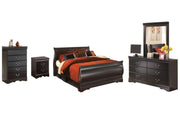 Huey Vineyard Queen Sleigh Bed with Mirrored Dresser, Chest and Nightstand