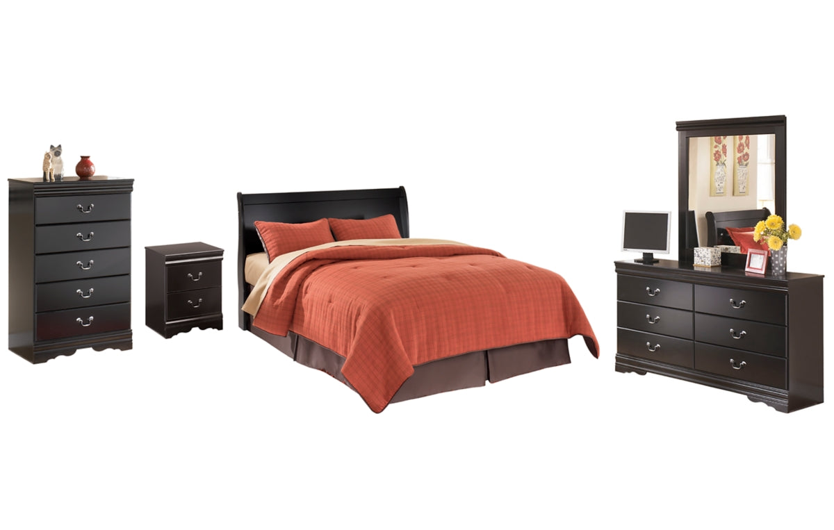 Huey Vineyard Queen Sleigh Headboard with Mirrored Dresser, Chest and Nightstand