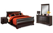 Huey Vineyard Queen Sleigh Bed with Mirrored Dresser and Nightstand