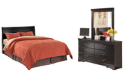Huey Vineyard Queen Sleigh Headboard with Mirrored Dresser
