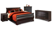 Huey Vineyard Queen Sleigh Bed with Mirrored Dresser and Nightstand