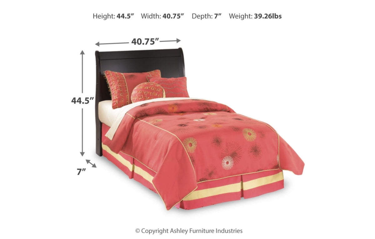 Huey Vineyard Twin Sleigh Headboard with Mirrored Dresser and Chest