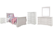 Anarasia Twin Sleigh Bed with Mirrored Dresser, Chest and Nightstand