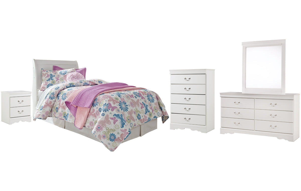 Anarasia Twin Sleigh Headboard with Mirrored Dresser, Chest and Nightstand