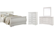 Anarasia Queen Sleigh Bed with Mirrored Dresser and Chest