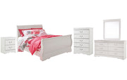 Anarasia Full Sleigh Bed with Mirrored Dresser, Chest and Nightstand