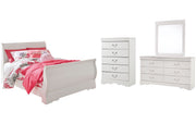 Anarasia Full Sleigh Bed with Mirrored Dresser and Chest
