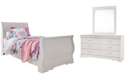 Anarasia Twin Sleigh Bed with Mirrored Dresser