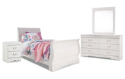 Anarasia Twin Sleigh Bed with Mirrored Dresser and Nightstand