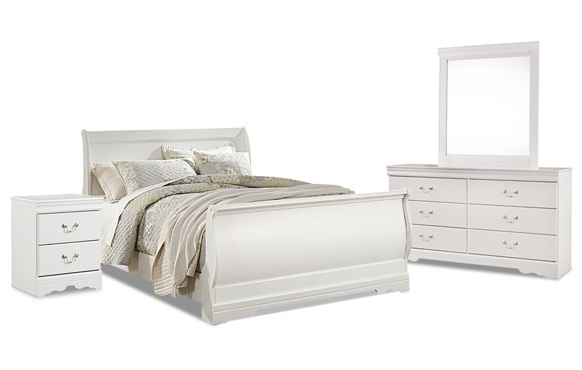 Anarasia Queen Sleigh Bed with Mirrored Dresser and Nightstand