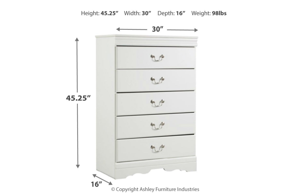 Anarasia Queen Sleigh Headboard, Dresser, Mirror and Chest