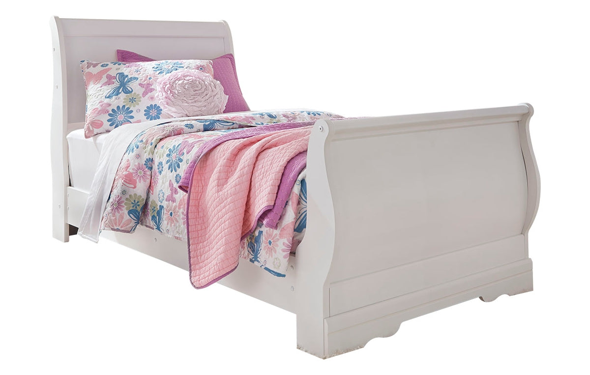 Anarasia Twin Sleigh Bed with Mirrored Dresser