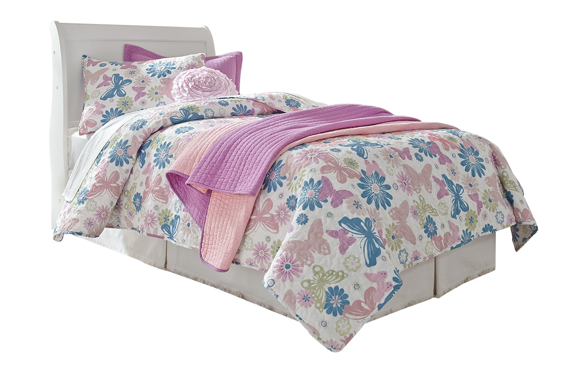 Anarasia Twin Sleigh Headboard with Mirrored Dresser, Chest and Nightstand