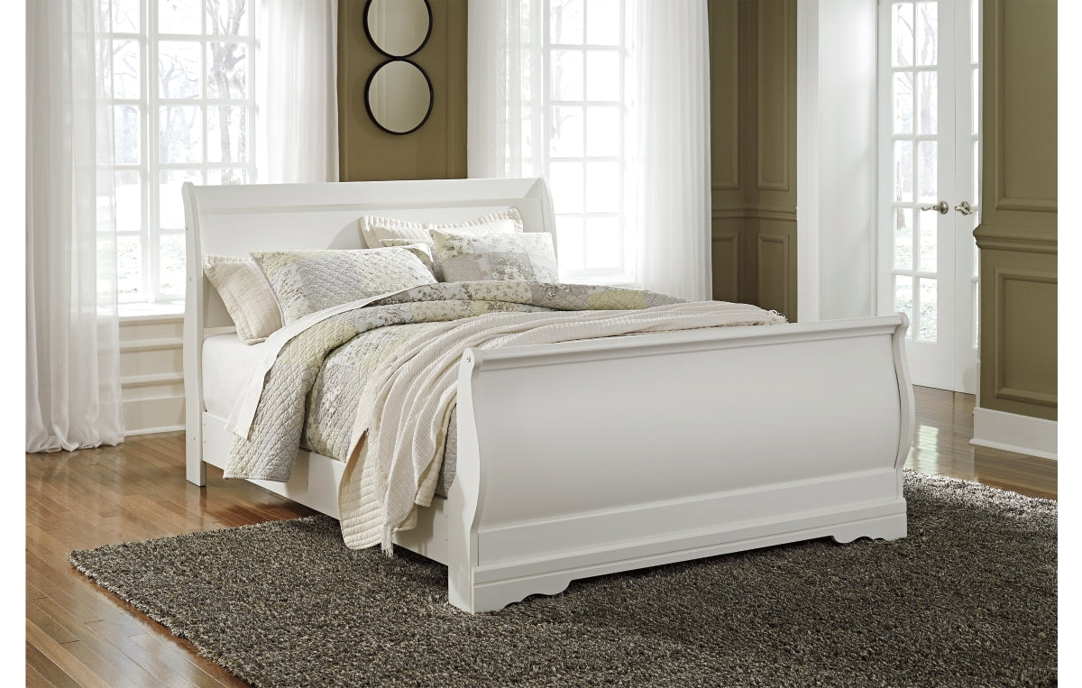 Anarasia Queen Sleigh Bed with Mirrored Dresser and Nightstand
