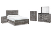 Bronyan Queen Panel Bed with Mirrored Dresser, Chest and Nightstand
