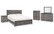 Bronyan King Panel Bed with Mirrored Dresser, Chest and Nightstand