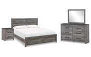 Bronyan King Panel Bed with Mirrored Dresser and Nightstand