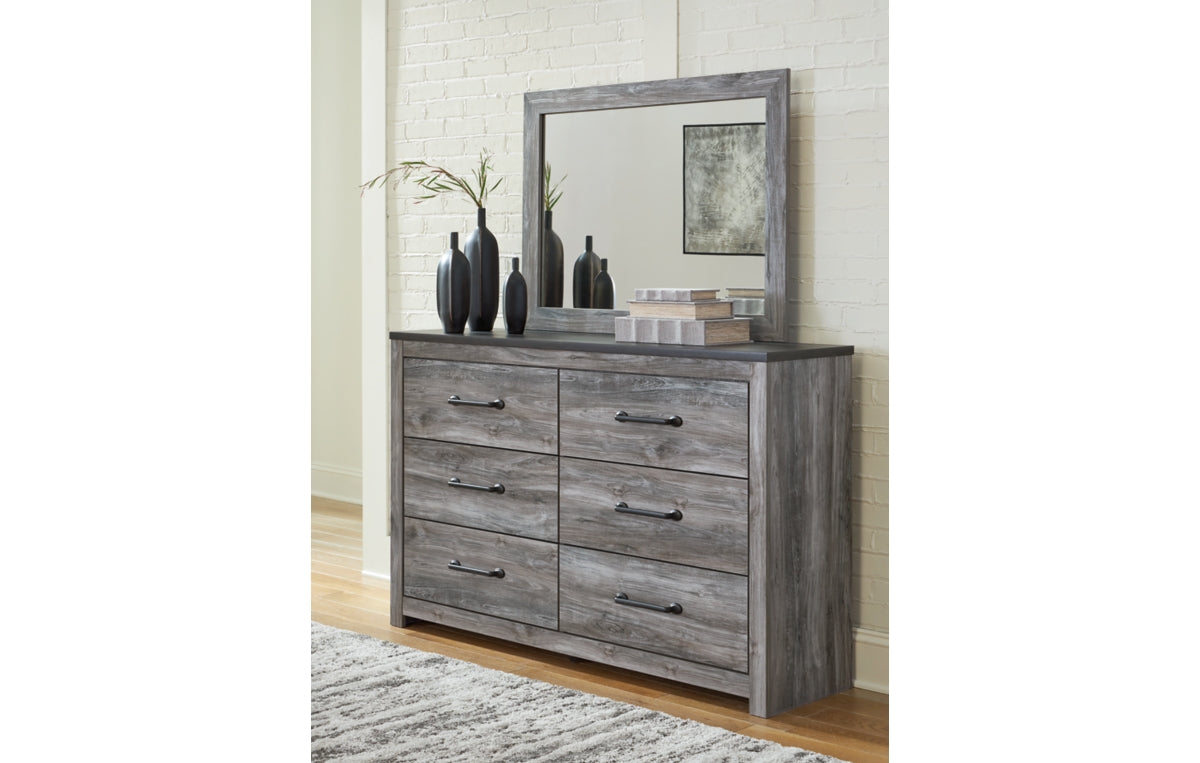 Bronyan King Panel Bed with Mirrored Dresser, Chest and Nightstand