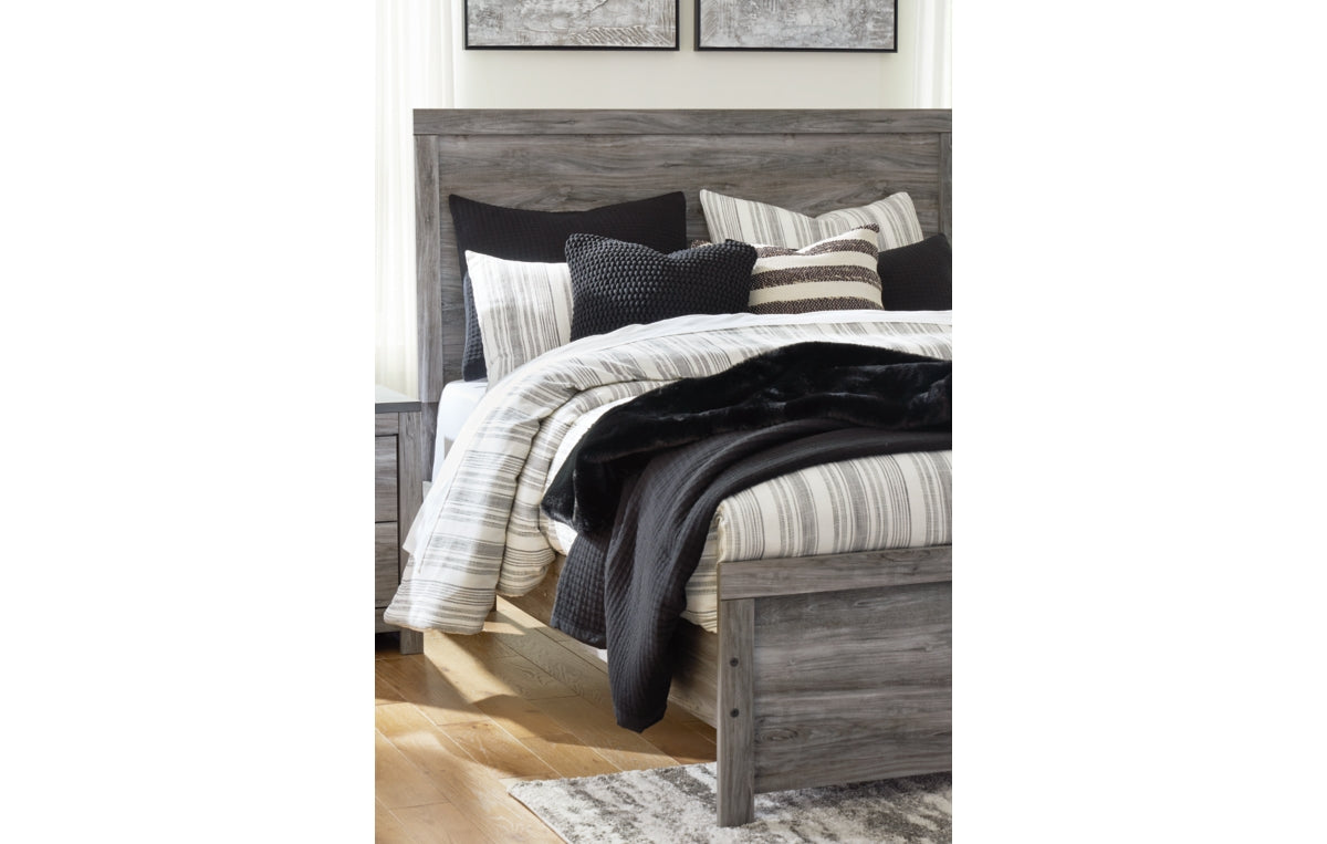 Bronyan King Panel Bed with Mirrored Dresser and Chest