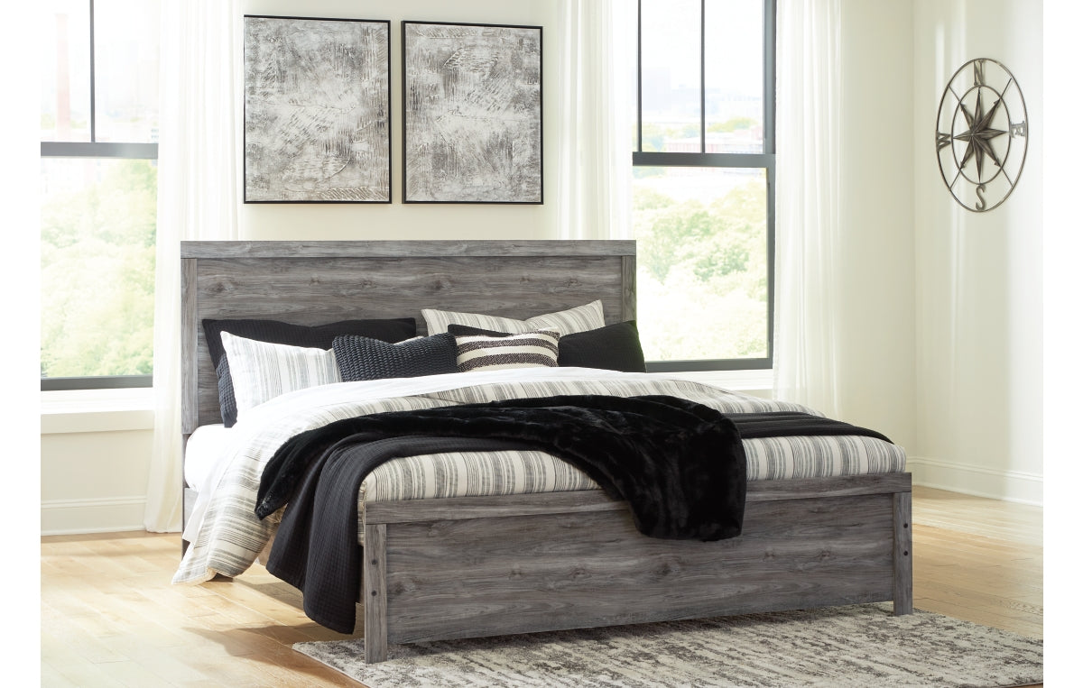 Bronyan King Panel Bed with Mirrored Dresser and Chest