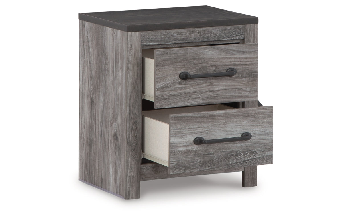 Bronyan King Panel Bed with Mirrored Dresser and Nightstand