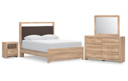 Kinlanni Queen Upholstered Platform Bed, Dresser, Mirror and Nightstand