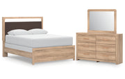Kinlanni Queen Upholstered Panel Bed, Dresser and Mirror