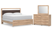 Kinlanni King Upholstered Panel Bed, Dresser and Mirror